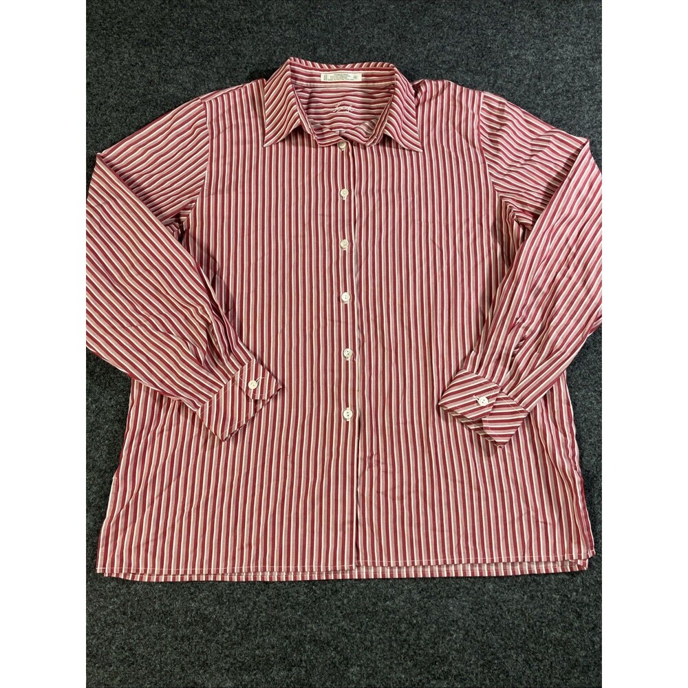 Foxcroft Red Striped Long Sleeve Blouse Shirt Women's Size 14 Wrinkle Free